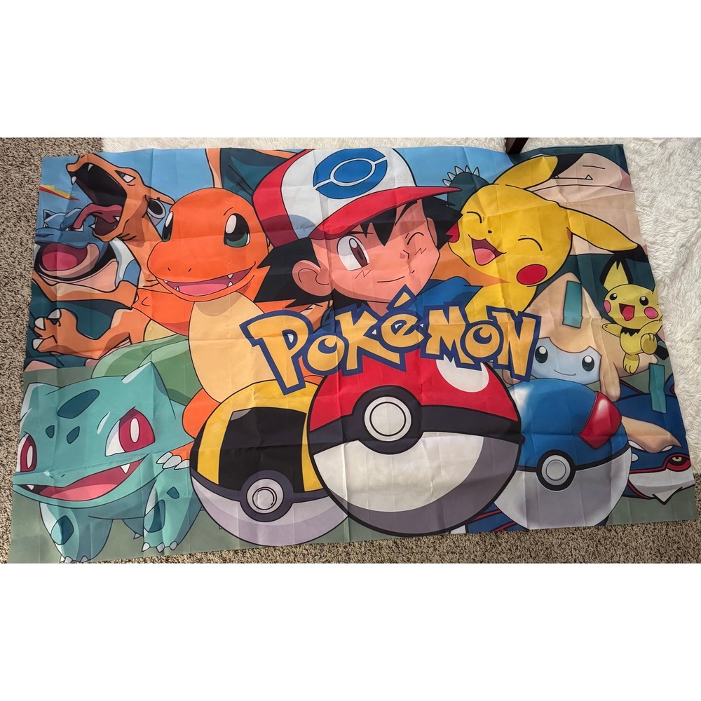 Pokemon Wall Tapestry Ash Ketchum Pikachu Charmander 37x57 inches